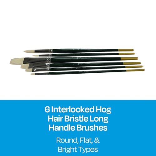 Sax Olympia Interlocked Hog Hair Bristle Long Handle Paint Brushes, Assorted Sizes, Set of 6