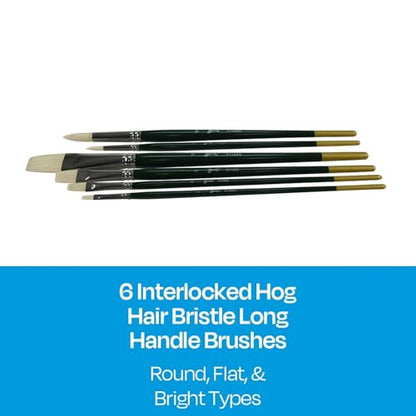 Sax Olympia Interlocked Hog Hair Bristle Long Handle Paint Brushes, Assorted Sizes, Set of 6