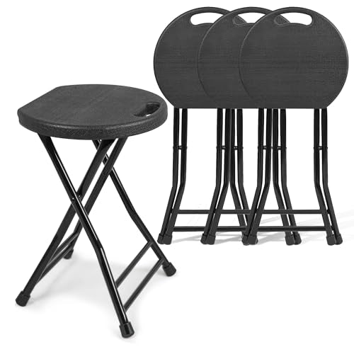 coozment Folding Stool with Handle, Folding Chair,Folding Bar Stool with Non-Slip Feet,Indoor and Outdoor Foldable Stool for Adults(13"×11.5"×18") - color: Black, size: 18-Inch,Set of 4