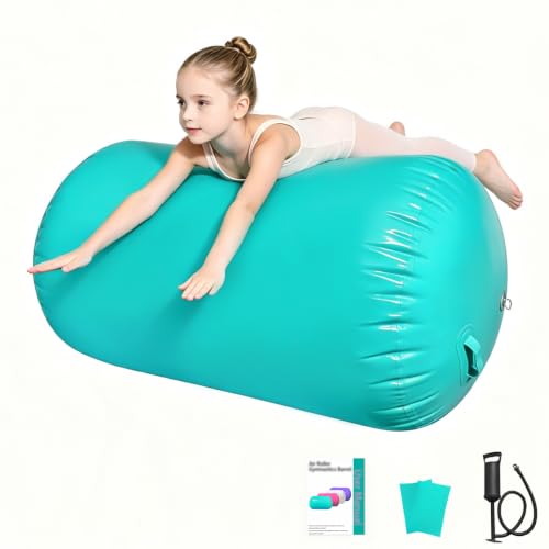 Air Roller Gymnastics, 47.2x23.6"/47.2x31.5" Inflatable Air Tumble Barrel, Back Handspring Training Gymnastics Barrel for Tumbling Cheerleading Yoga Gym with Manual Air Pump Indoor&Outdoor Use - color: Blue, size: 47.2 x 23.6 inches