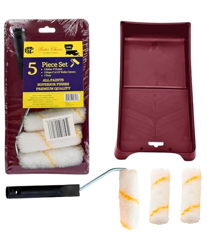 Bates- Paint Tray Set, Paint Roller Kit, 5 pcs, 4 Inch Roller Kit, Small Roller Brush for House Painting Supplies - style: Polyester 4", 5 pcs
