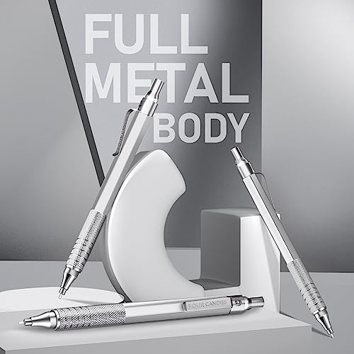 Four Candies Metal Mechanical Pencil Set with Case, 0.7mm, 3-Pack, Silver | 480PCS HB Lead Refills, 3 Erasers+9 Eraser Refills, Anti Grip, for Drafting, Engineering, Technical Drawing, Art Projects - color: Silver, style: 0.7 MM