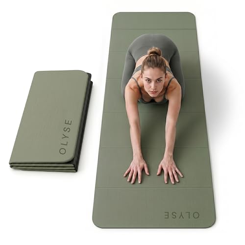 OLYSE Foldable Yoga Mat, Extra Thick 12mm (1/2" inch), 7-Fold, Non-Slip, for Yoga, Pilates, Stretching, HIIT & Home Workout, Green