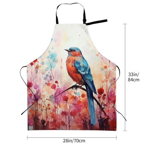 Art Apron with Pocket for Women Men | Kitchen Aprons Chef Apron for Cooking Baking BBQ Painting Gardening - color: Blue Bird Painting
