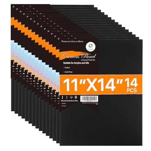 CONDA Black Canvases for Painting 11x14 inch, Pack of 14,100% Cotton Acid-Free, Canvas Panels, 8 oz Gesso-Primed, Art Boards for Oil & Acrylic Painting - size: 11"x14"