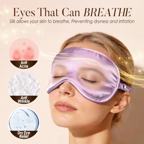 LULUSILK 100% Mulberry Silk Sleep Mask, Lavender Silk Eye Cover for Sleeping, Pack of 1 - color: Lavender