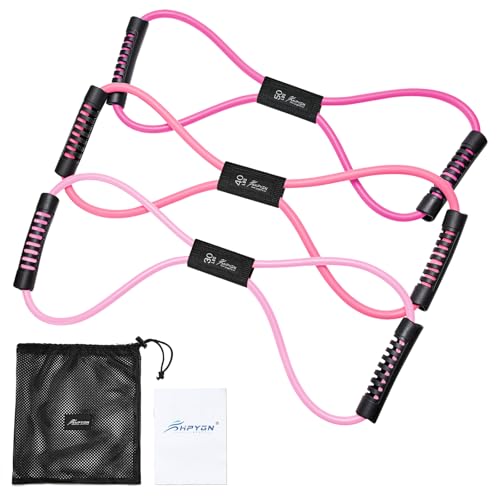 HPYGN Resistance Bands, Figure 8 Exercise Bands for Women Men, 8 Shaped Resistance Bands for Arms, Chest Expander, Yoga Gym Fitness Pulling Rope 8 Word Elastic for Exercise Muscle Training Tubing - color: pink