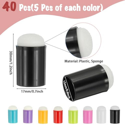 40 pcs Finger Sponge Daubers Foam with Storage Case Colorful Craft Drawing Chalk Fingers Set with 8pcs Reusable Stencils for DIY Face Painting Art,Card Making