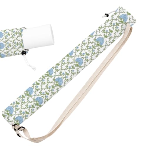 Blue Hydrangea Block Print Mahjong Mat Bag with Adjustable Straps - color: Blue Hydrangea