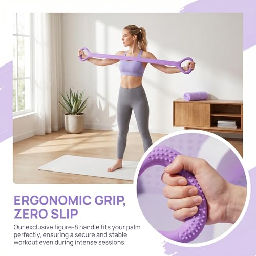 Cur8trend Figure 8 Resistance Bands with Handles for Arms Back Shoulders, 20LB Silicone Exercise Bands for Full Body Workout Yoga Stretching Posture Correction Women Men (Gray)