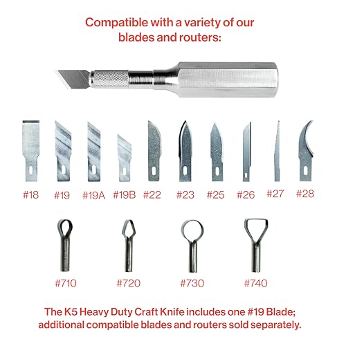 Excel Blades K6 Heavy-Duty Precision Knife – Hexagonal Metal Handle with Angled #19 Blade – Easy-Change Craft Knife for Cutting Thick Materials, Paper, Plastic and Wood - Made In USA