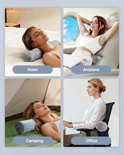 Luxtude Inflatable Neck Roll Pillow for Sleeping, Travel Neck Pillow - color: Grey-3.9" H