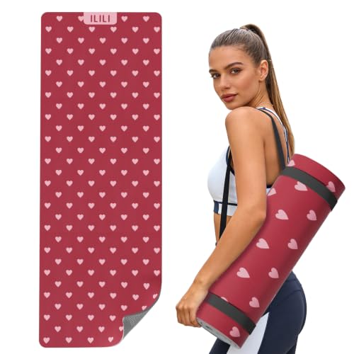 ILILI Suede TPE Yoga Mat, 10mm Thick, 76" x 28" Extra Long with Strap - color: Rose Pink
