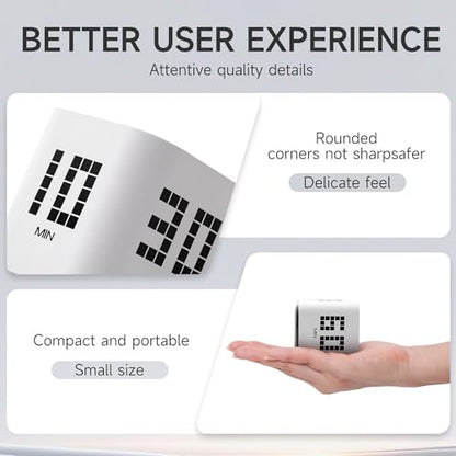 Rotating Productivity Timer, 5, 10, 30, 60 Minute Presets, Desk Cube | Gravity sensor with mute function; ADHD-friendly for work, study, kitchen and back to school - color: Whiteb