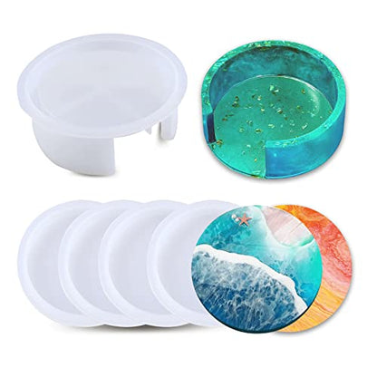 5PCS Resin Coaster Molds - Round Silicone Casting Molds for Epoxy Resin Coaster Casting and DIY Home Decoration，Candle Holders, Home Decoration，Coffee Table for DIY Art Home Decoration ﻿