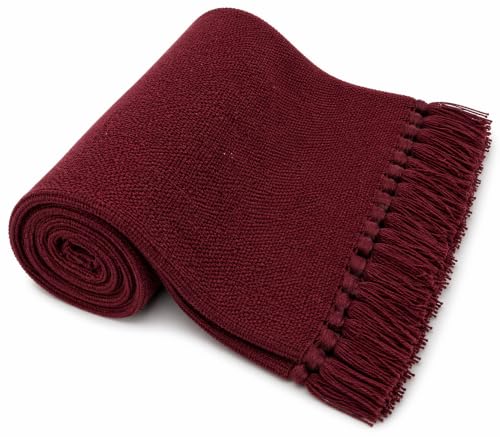 Kakaos Solid Color Cotton Yoga Blankets with Matching Tassels (Burgundy) - color: Burgundy