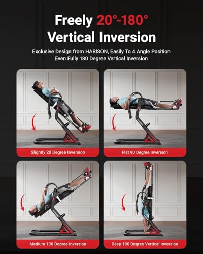 HARISON Inversion Table for Back Pain Relief, Decompression Back Stretcher | Strength Training Inversion Equipment with Safe Belt, Comfortable Ankle Holders, 300 350 lbs, Easy Assembly - color: Red