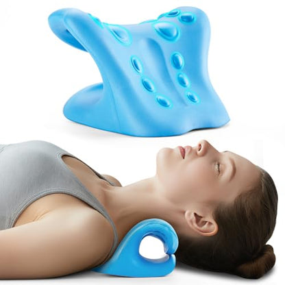 Neck Stretcher & Cervical Traction Pillow, TMJ & Shoulder Relief, Blue