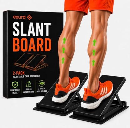 EXURA Slant Board for Calf Stretching & Plantar Fasciitis Relief, Adjustable Wide Metal Squat Wedge, Calf Stretcher for ATG Training, Knees Over Toes & Physical Therapy