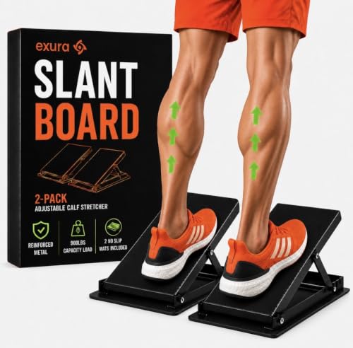 EXURA Slant Board for Calf Stretching & Plantar Fasciitis Relief, Adjustable Wide Metal Squat Wedge, Calf Stretcher for ATG Training, Knees Over Toes & Physical Therapy