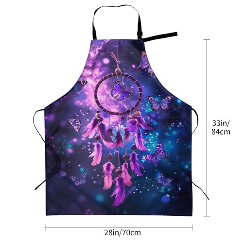 Artist Painting Apron with 2 Pockets Painters Art Aprons Gifts for Women Men - color: Purple Dream Catcher With Butterflies