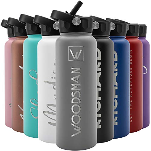 Amazing Items Personalized Water Bottle w/Straw & Lid, 40 oz - Gray | Custom Large Stainless Steel Sports Water Bottle w/Name and Text - Double-Wall, Vacuum Insulated - Rotating Handle - color: Gray, size: 40 Ounces