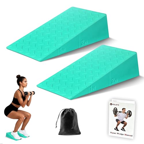 Folaps Squat Wedge Block with Guide for Heel Elevated Squat Weightlifting Slant Board for Squats with Carry Bag to Improve Mobility Balance and Strength Performance - color: Mint Green