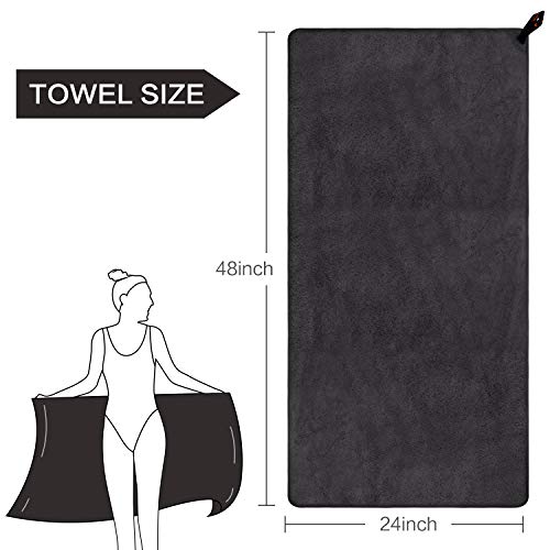 SUNLAND Microfiber Gym Bath Towels for Men Momen 24x48In | Ultra Soft, Travel Camping Towel, Super Absorbent, Swimming Sport Yoga Sweat, With Straps for Adults and Children - color: Black