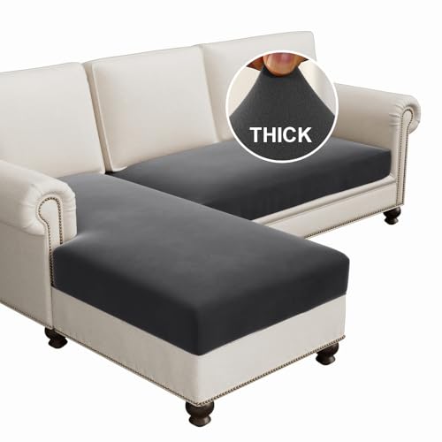 H.VERSAILTEX Fleece 2 Piece Sectional Couch Covers L Shape Stretch Couch Cushion Covers Thick and Soft Sofa Covers for Sectional Sofa Set Washable (2 Seater + 1 Chaise, Grey) - color: Grey, size: 2 Seater + Chaise