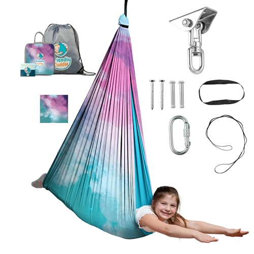 Compression Sensory Swing Adult & Kids, Indoor Outdoor Pod, Holds 300lb | indoor sensory swing for kids, outdoor sensory swing indoor, sensory swing kids, sensory toys, 360 swivel hammock swing - color: Cotton Candy Sky