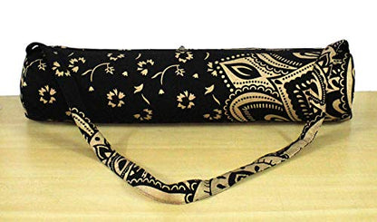 ICC Black Gold Mandala Full-Zip Exercise Yoga Mat Carry Bag Gym Beach Pilates Carrier Bags Hippie Mandala Indian Cotton Bag - style: Black Gold Flower Half