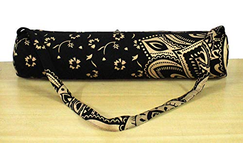 ICC Black Gold Mandala Full-Zip Exercise Yoga Mat Carry Bag Gym Beach Pilates Carrier Bags Hippie Mandala Indian Cotton Bag - style: Black Gold Flower Half