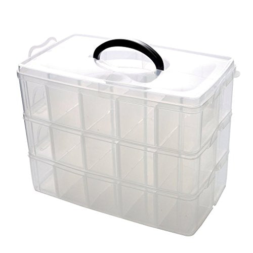 Kamay's Extra Large 3 Tier Stackable Adjustable Compartment Slot Bead Craft Jewellery Tool Storage Organiser Snap-Lock Tray Container, with 30 Compartments, Container Box,White - style: Extra Large 3 Tier 30 Compartments