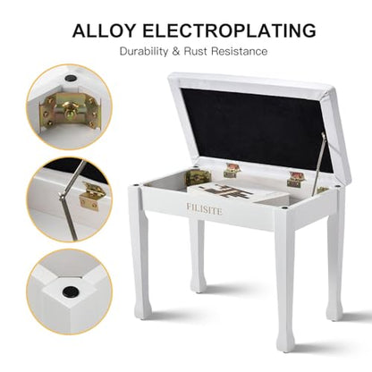 Wooden Piano Bench with Storage, Piano Stool with Waterproof Padded Cushion, Bench Seat for Vanity, Living Room, Bedroom (White) - color: Single-white
