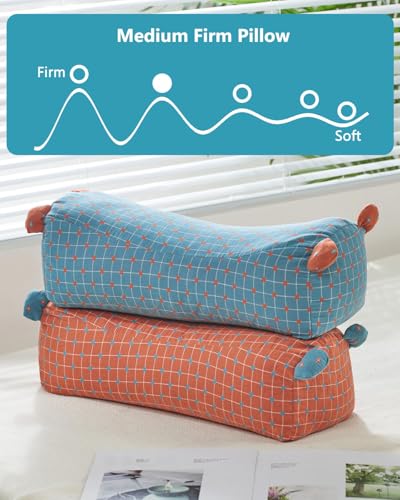Adjustable Buckwheat Cervical Roll Pillow – Firm Cylinder Bolster for Neck Back Support, Pain Relief for Yoga, Sleeping Recliner Use with Dot Plaid Pillowcase,16.5"x6.3", Blue - color: Blue
