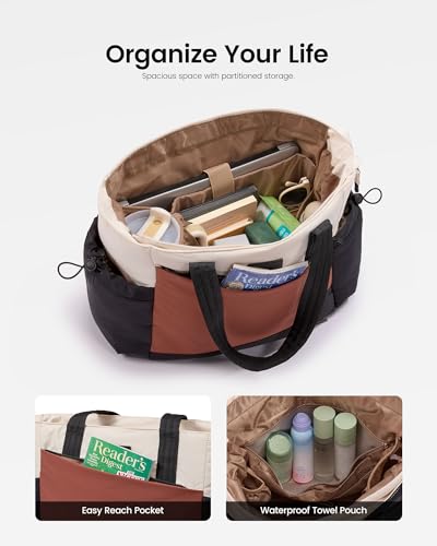 LOVEVOOK Travel Tote Bag for Women, Fits 15.6-Inch Laptop - color: Black-white-brown, size: 15.6 inch