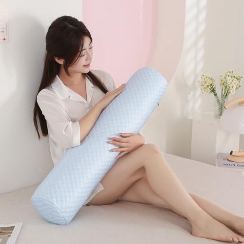 Summer Cool Touch Cylindrical Body Pillow, Round Bolster Pillow for Sleeping, Sofa Headrest Cushion, Blue, Grey，Multiple (Blue, 31.5 * 7.9in) - color: Blue, size: 31.5*7.9in