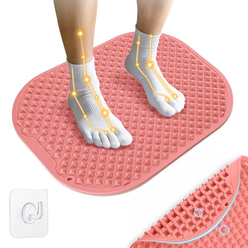 Upgrade Silicone Foot Massager Mat, Large Reflexology Mat for Feet Relaxation, Portable Foot Acupressure Mat with Dual-Side Usage, Foldable Standing Desk Mat for Pain, Fatigue Relief(Pink-L) - color: Pink, size: Large