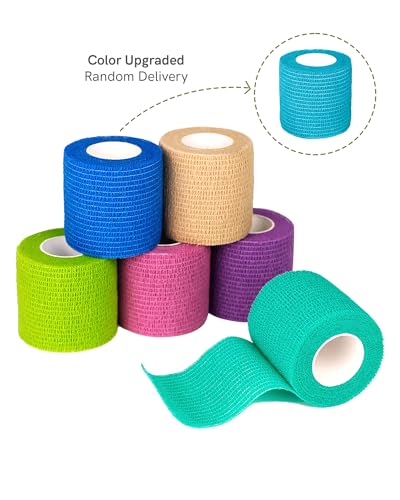 FriCARE Self Adhesive Bandage Wrap, Medical Tape in First Aid Kit, Rainbow | Elastic Cohesive Bandages for Sports/Vet/Wrist Ankle Wounds, 2 Inches X 5 Yards, Latex-free 6 Rolls - color: 6 Rainbow Color