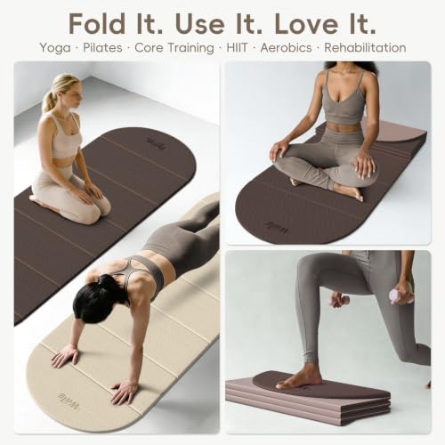 WeiLa Foldable Yoga Mat,10mm Extra Thick,Extra Long (75"x26") for Women&Men - color: Brown &Bamboo Cream