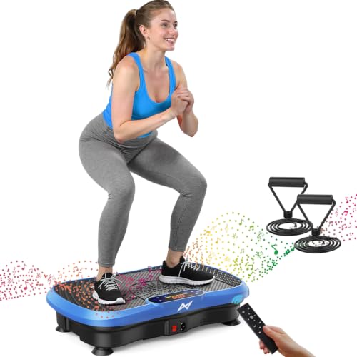 AXV Vibration Plate Fitness Platform Exercise Machine Body Vibrating Board | Curved Design Powerful 200W Bluetooth Oscillating Shake Plate for Lymphatic Drainage Recovery Whole Body Toning With Handles - color: BT.PRO.BLUE