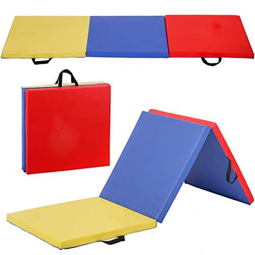 Exercise Mat 2'x6'/4'x8'/4'x10' Gymnastics Mat Folding Gymnastics Tumbling Mats 1.6"-2" Thick PU Leather Yoga Mat Portable With Carrying Handles for home Workout outdoor Yoga Pilates - color: CM, size: 2*6FT