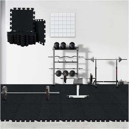 BXI Gym Flooring Mats 15 Pcs, 11x 11 x 0.5 inches High Density Exercise Floor Tiles, Non Slip Interlocking Noise Shock Reduction Puzzle Felt Mat for Workout, Basement and Home Gym Protective