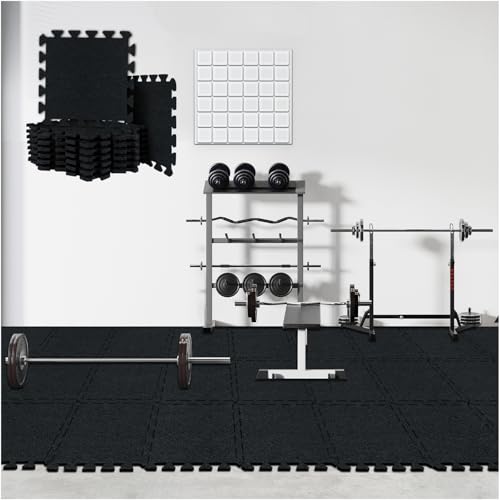 BXI Gym Flooring Mats 15 Pcs, 11x 11 x 0.5 inches High Density Exercise Floor Tiles, Non Slip Interlocking Noise Shock Reduction Puzzle Felt Mat for Workout, Basement and Home Gym Protective