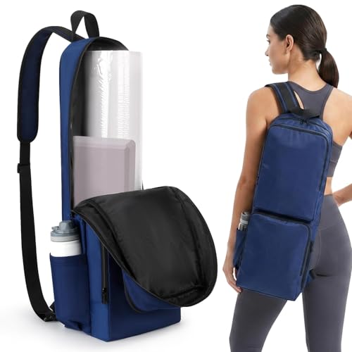 VISEMAN Yoga Mat Bag Carrier Waterproof Yoga Backpack with Multi Pockets, Lightweight Adjustable Yoga Bag for Mat, Yoga Blocks, Yoga Accessories - color: Navy Blue