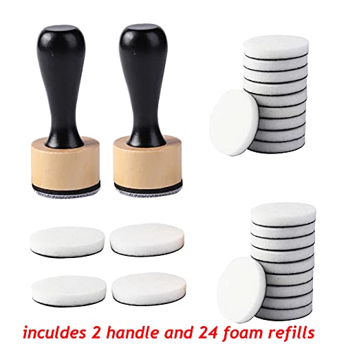 Ink Paints Mixing Blending Tool Mini Round Foam Refills, for Scrapbooking Craft, Control of Ink Placement, No More Inky Fingers Ink Blending Tool with Spare Pads for Rubber Stamping & Scrapbooking - color: 2 Handle + 24 Foam Refills