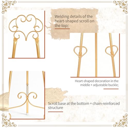 Gold Easel Stand for Sign,Heavy Duty Metal Adjustable Display Easel with Storage Bag,Perfect for Showcasing Pictures, Artwork, Picture Frame Wedding Sign Etc