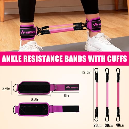 WHATAFIT Resistance Bands with Handles, 5-Level Exercise Bands for Workout - color: Pink Purple-Ankle