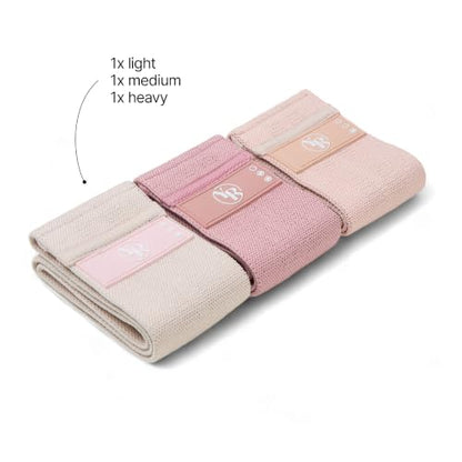 Fabric Booty Bands Set, 3 Resistance Levels for Pilates - color: Blush