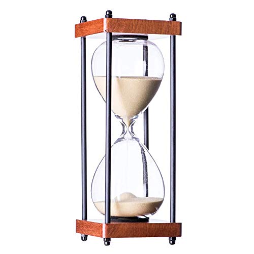 Large Hourglass Timer 60 Minute, Decorative Wooden Sandglass, Yellow - color: Yellow Sand